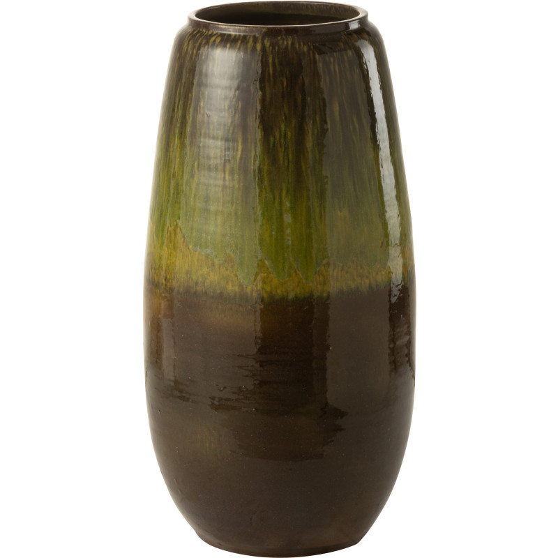 Vase Ovale XL Hauteur 65 cm en Céramique Vert Marron Olive - 1