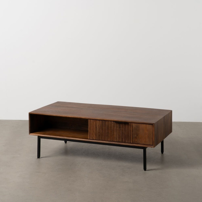 Table basse moderne Rectangulaire 1 tiroir 1 niche en Bois de manguier Marron Métal Noir Talaia - 3