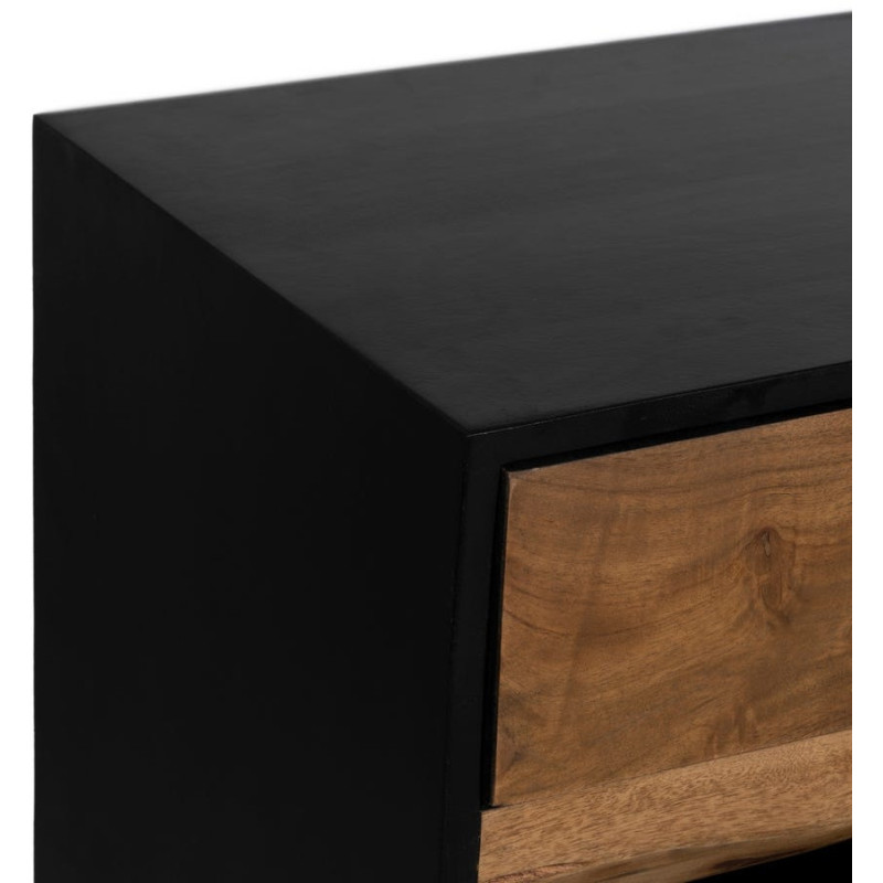 Grand Buffet enfilade moderne 3 portes 3 tiroirs 3 niches en Bois d'acacia Naturel Bois MDF Noir Tomi - 4