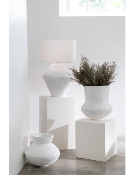 Vase Cylindrique Hauteur 45 cm en Papier mâché Blanc Arkano - 3