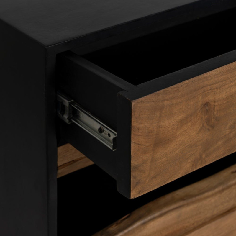 Grand Buffet enfilade moderne 3 portes 3 tiroirs 3 niches en Bois d'acacia Naturel Bois MDF Noir Tomi - 6