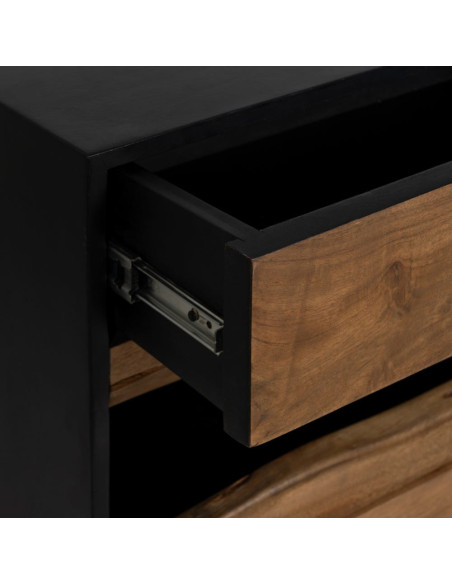 Grand Buffet enfilade moderne 3 portes 3 tiroirs 3 niches en Bois d'acacia Naturel Bois MDF Noir Tomi - 6