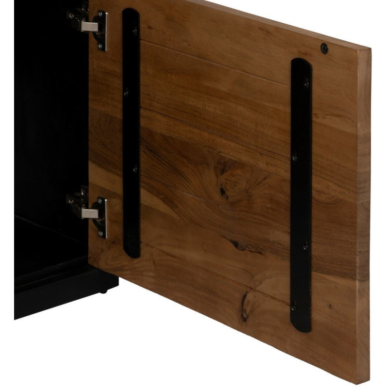 Grand Buffet enfilade moderne 3 portes 3 tiroirs 3 niches en Bois d'acacia Naturel Bois MDF Noir Tomi - 7