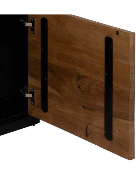 Grand Buffet enfilade moderne 3 portes 3 tiroirs 3 niches en Bois d'acacia Naturel Bois MDF Noir Tomi - 7