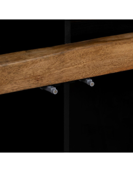 Grand Buffet enfilade moderne 3 portes 3 tiroirs 3 niches en Bois d'acacia Naturel Bois MDF Noir Tomi - 8