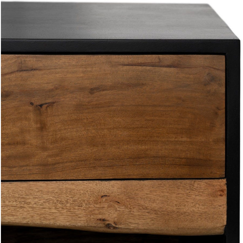 Grand Buffet enfilade moderne 3 portes 3 tiroirs 3 niches en Bois d'acacia Naturel Bois MDF Noir Tomi - 9