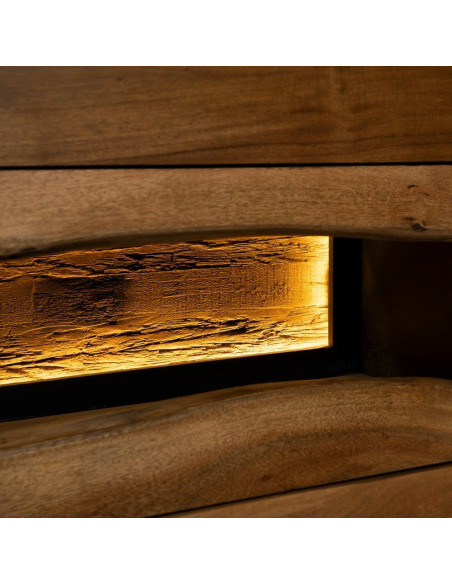 Grand Buffet enfilade moderne 3 portes 3 tiroirs 3 niches en Bois d'acacia Naturel Bois MDF Noir Tomi - 11