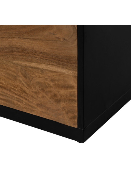 Grand Buffet enfilade moderne 3 portes 3 tiroirs 3 niches en Bois d'acacia Naturel Bois MDF Noir Tomi - 12