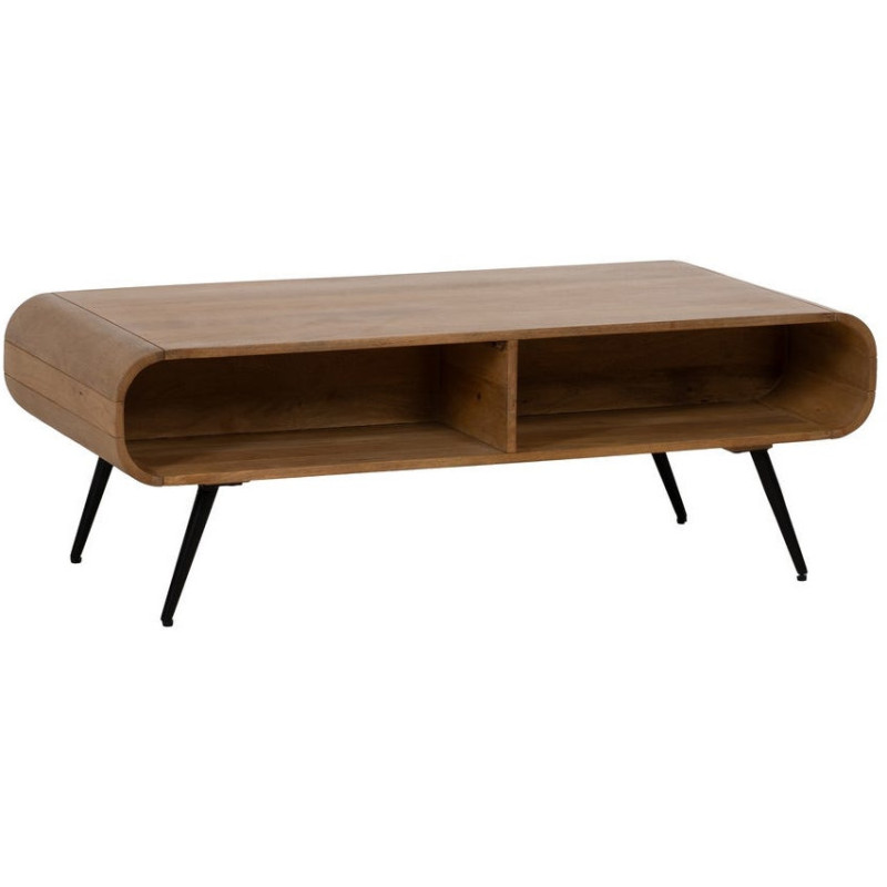 Table basse moderne arrondie 1 tiroir 1 niche en Bois de manguier Naturel Métal Noir Mahon - 3