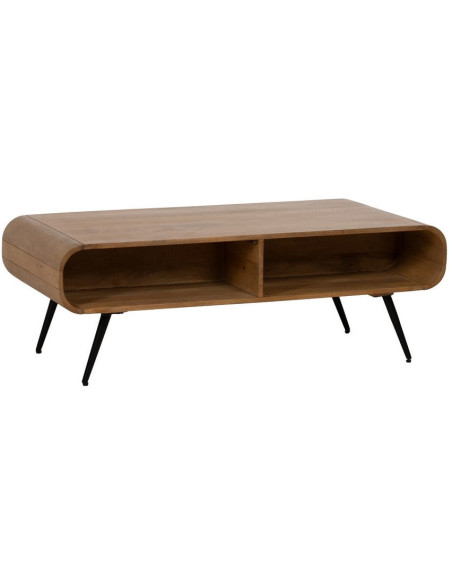 Table basse moderne arrondie 1 tiroir 1 niche en Bois de manguier Naturel Métal Noir Mahon - 3