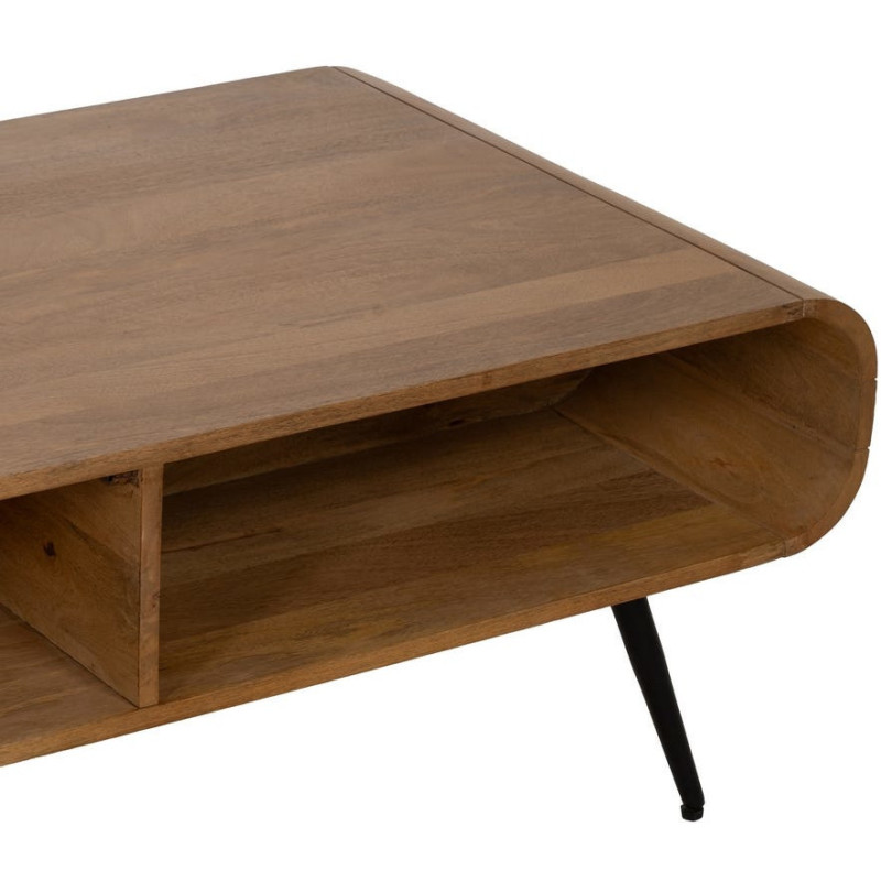 Table basse moderne arrondie 1 tiroir 1 niche en Bois de manguier Naturel Métal Noir Mahon - 5