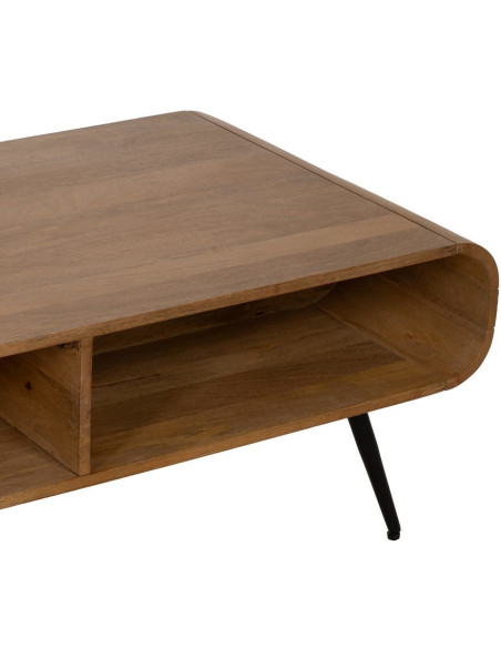 Table basse moderne arrondie 1 tiroir 1 niche en Bois de manguier Naturel Métal Noir Mahon - 5