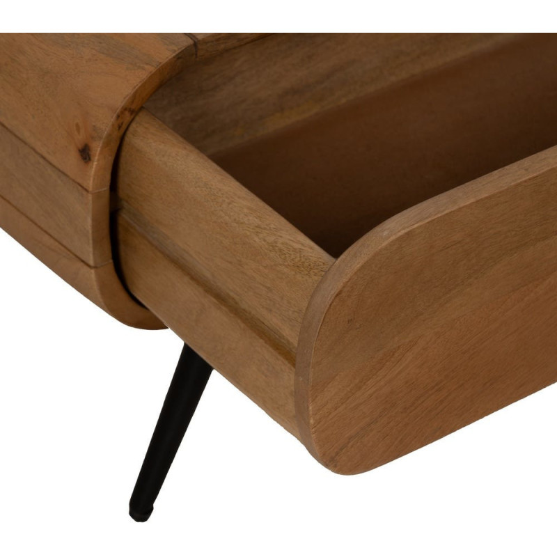 Table basse moderne arrondie 1 tiroir 1 niche en Bois de manguier Naturel Métal Noir Mahon - 6