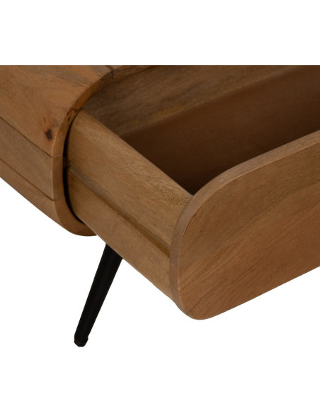 Table basse moderne arrondie 1 tiroir 1 niche en Bois de manguier Naturel Métal Noir Mahon - 6