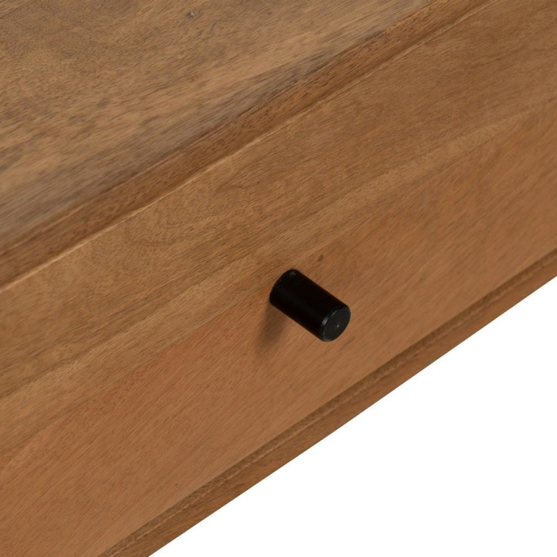 Table basse moderne arrondie 1 tiroir 1 niche en Bois de manguier Naturel Métal Noir Mahon - 7