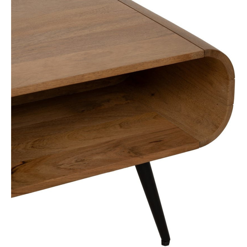 Table basse moderne arrondie 1 tiroir 1 niche en Bois de manguier Naturel Métal Noir Mahon - 8