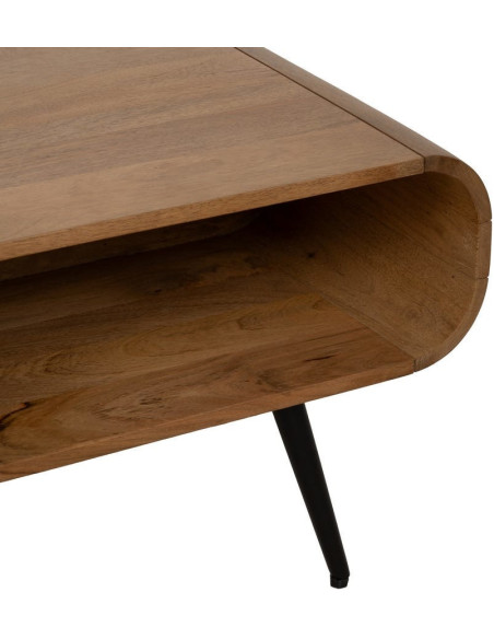 Table basse moderne arrondie 1 tiroir 1 niche en Bois de manguier Naturel Métal Noir Mahon - 8