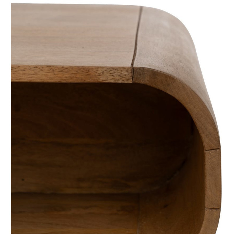 Table basse moderne arrondie 1 tiroir 1 niche en Bois de manguier Naturel Métal Noir Mahon - 10
