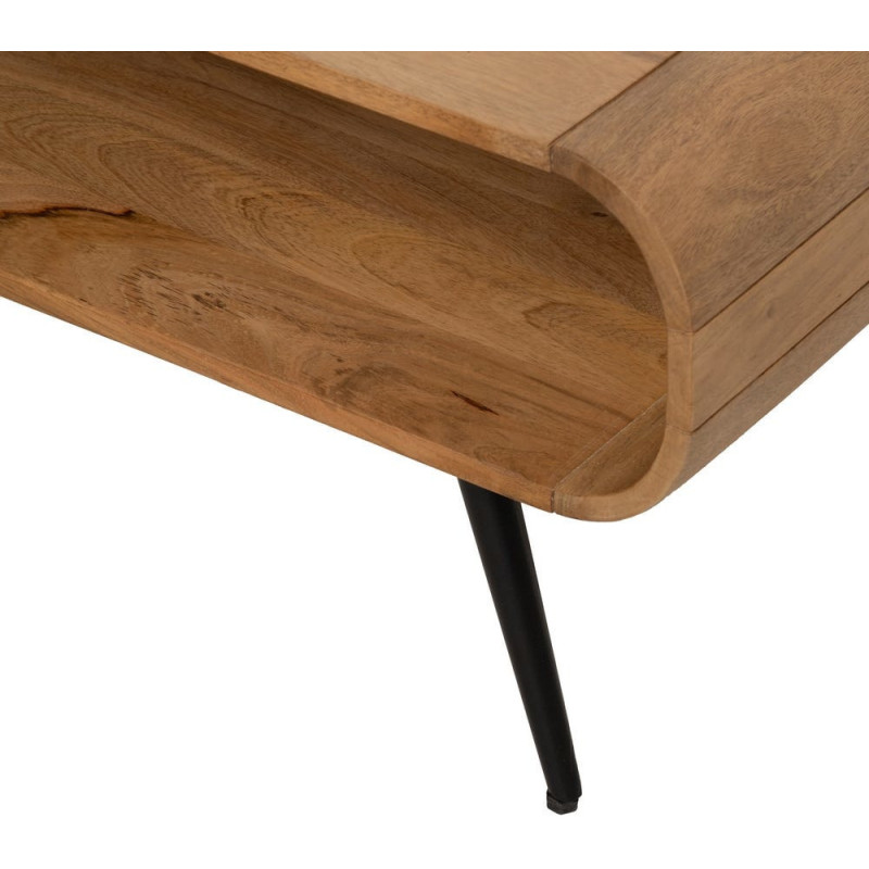 Table basse moderne arrondie 1 tiroir 1 niche en Bois de manguier Naturel Métal Noir Mahon - 12