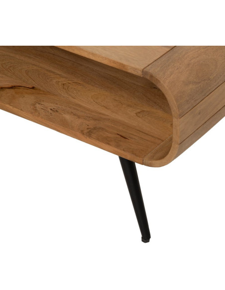 Table basse moderne arrondie 1 tiroir 1 niche en Bois de manguier Naturel Métal Noir Mahon - 12