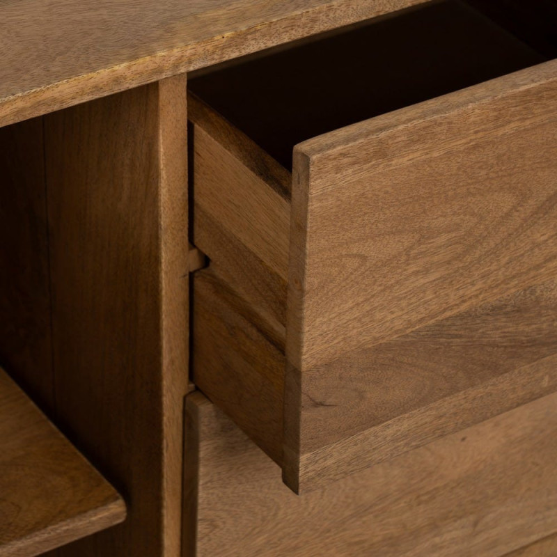 Buffet moderne arrondi 1 porte 3 tiroirs en Bois de manguier Naturel Métal Noir Mahon - 5