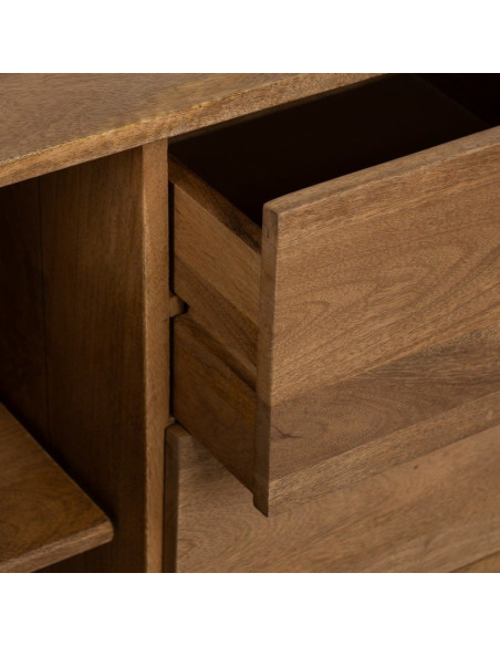 Buffet moderne arrondi 1 porte 3 tiroirs en Bois de manguier Naturel Métal Noir Mahon - 5