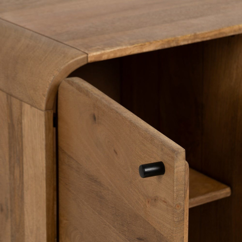 Buffet moderne arrondi 1 porte 3 tiroirs en Bois de manguier Naturel Métal Noir Mahon - 6