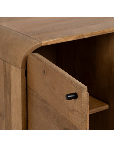 Buffet moderne arrondi 1 porte 3 tiroirs en Bois de manguier Naturel Métal Noir Mahon - 6