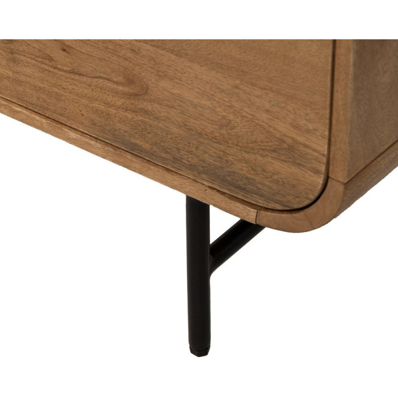 Buffet moderne arrondi 1 porte 3 tiroirs en Bois de manguier Naturel Métal Noir Mahon - 11