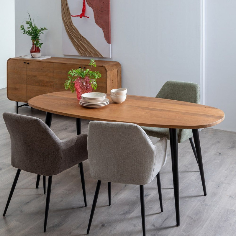 Table à manger moderne Ovale 6 personnes en Bois de manguier Naturel Métal Noir Mahon - 7