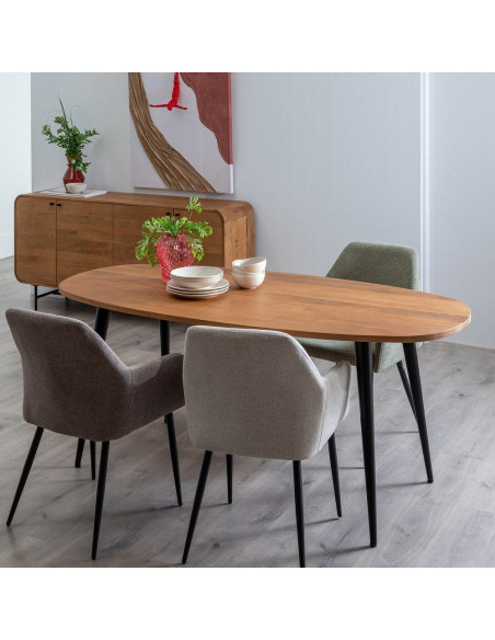 Table à manger moderne Ovale 6 personnes en Bois de manguier Naturel Métal Noir Mahon - 7