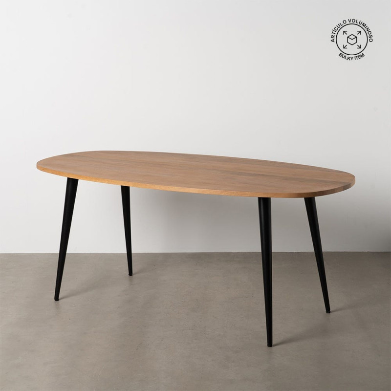 Table à manger moderne Ovale 6 personnes en Bois de manguier Naturel Métal Noir Mahon - 8