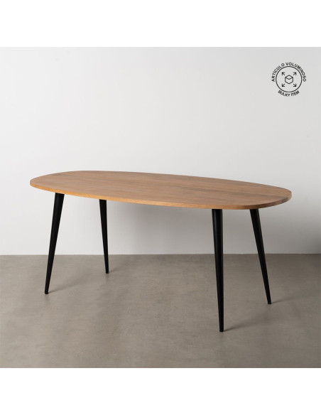 Table à manger moderne Ovale 6 personnes en Bois de manguier Naturel Métal Noir Mahon - 8