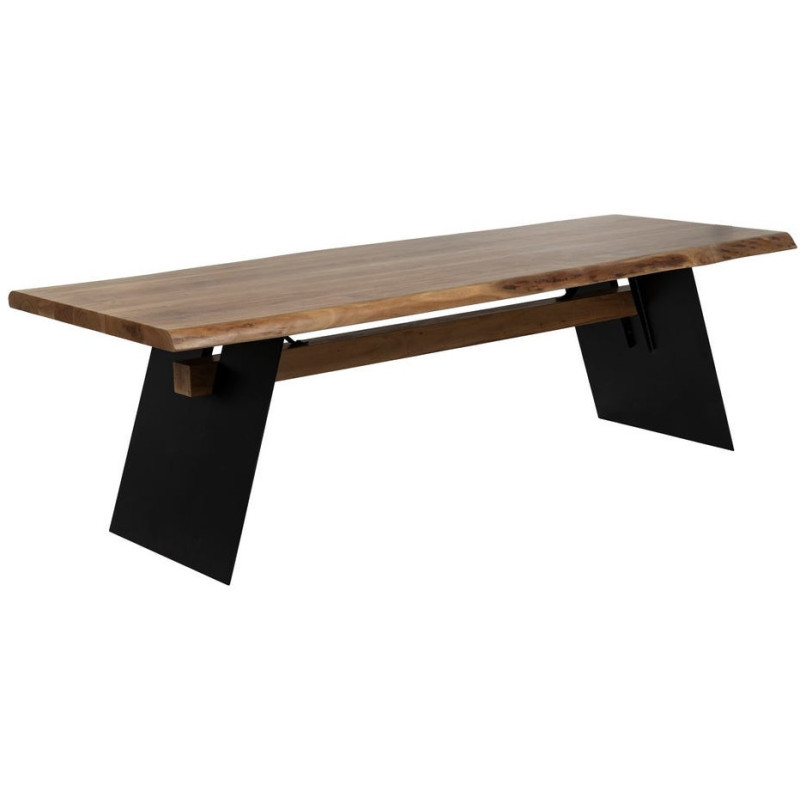Grande Table à manger industrielle Rectangulaire 10 personnes en Bois d'acacia Naturel Métal Noir Itana - 1