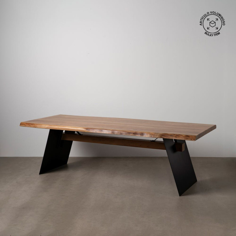 Grande Table à manger industrielle Rectangulaire 10 personnes en Bois d'acacia Naturel Métal Noir Itana - 10
