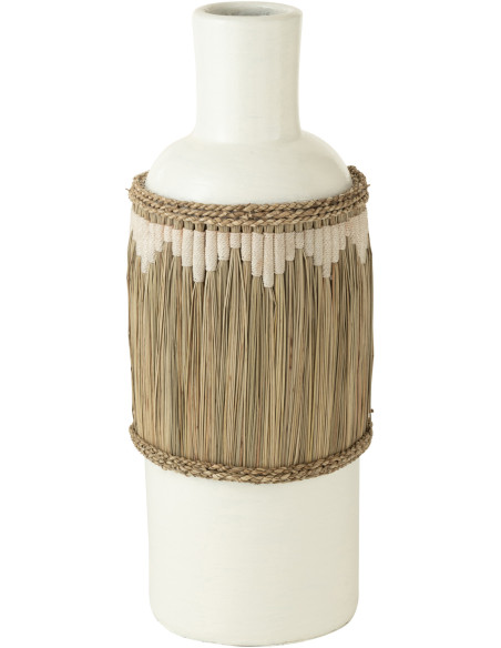 Vase Bouteille XXL Hauteur 75 cm en Terre cuite Blanc Herbe Naturel Blanc Pugghie - 1
