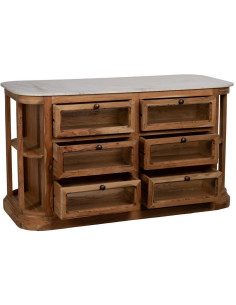 Ilot central de cuisine moderne 12 tiroirs 4 étagères en Bois d'acacia Naturel Marbre Blanc Verre Transparent Wilan - 2