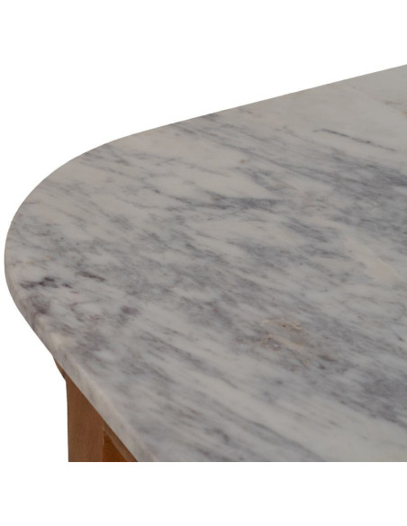 Ilot central de cuisine moderne 12 tiroirs 4 étagères en Bois d'acacia Naturel Marbre Blanc Verre Transparent Wilan - 3