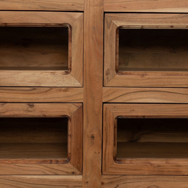 Ilot central de cuisine moderne 12 tiroirs 4 étagères en Bois d'acacia Naturel Marbre Blanc Verre Transparent Wilan - 4