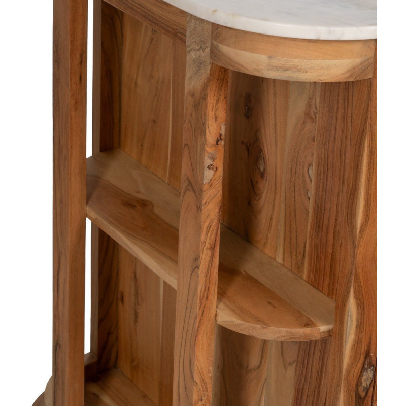 Ilot central de cuisine moderne 12 tiroirs 4 étagères en Bois d'acacia Naturel Marbre Blanc Verre Transparent Wilan - 7