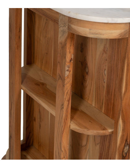 Ilot central de cuisine moderne 12 tiroirs 4 étagères en Bois d'acacia Naturel Marbre Blanc Verre Transparent Wilan - 7