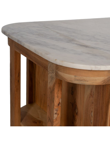 Ilot central de cuisine moderne 12 tiroirs 4 étagères en Bois d'acacia Naturel Marbre Blanc Verre Transparent Wilan - 9