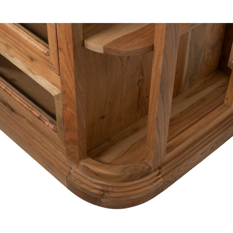 Ilot central de cuisine moderne 12 tiroirs 4 étagères en Bois d'acacia Naturel Marbre Blanc Verre Transparent Wilan - 13