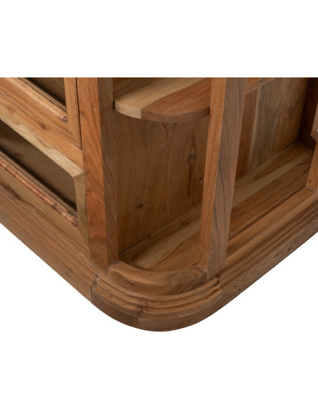 Ilot central de cuisine moderne 12 tiroirs 4 étagères en Bois d'acacia Naturel Marbre Blanc Verre Transparent Wilan - 13