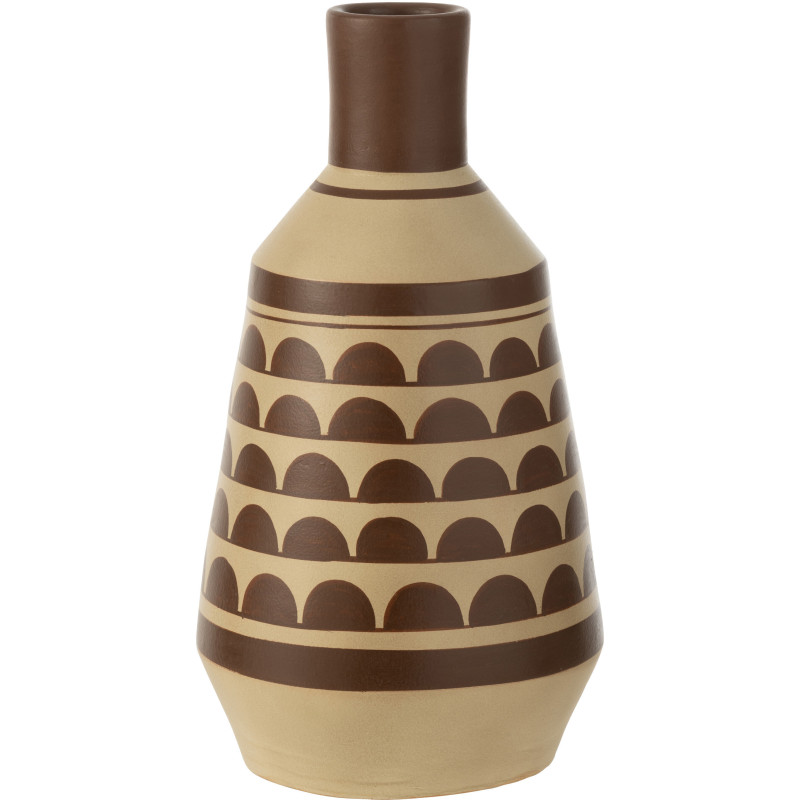 Vase Conique Hauteur 44 cm en Terre cuite Blanc Marron Motif demi-cercles Thar - 1