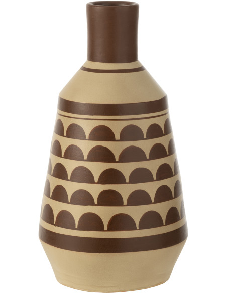Vase Conique Hauteur 44 cm en Terre cuite Blanc Marron Motif demi-cercles Thar - 1