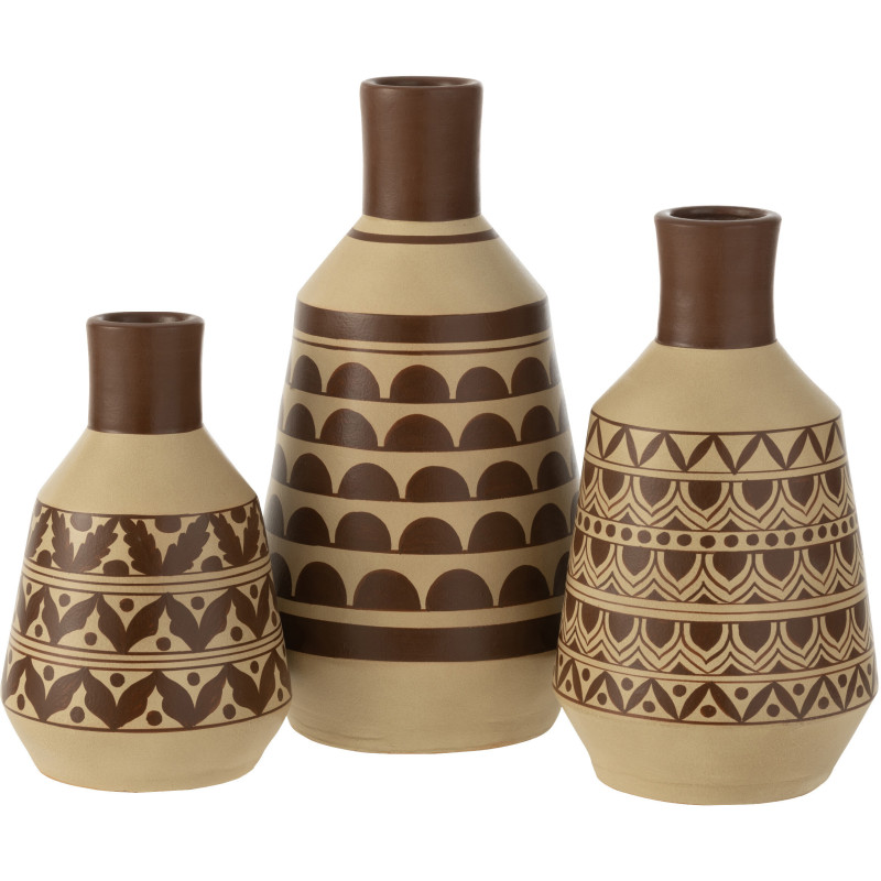 Vase Conique Hauteur 44 cm en Terre cuite Blanc Marron Motif demi-cercles Thar - 3