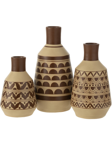Vase Conique Hauteur 44 cm en Terre cuite Blanc Marron Motif demi-cercles Thar - 3