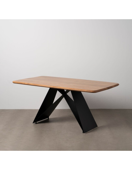 Table à manger industrielle Rectangulaire 6 personnes en Bois d'acacia Naturel Métal Noir Naira - 10