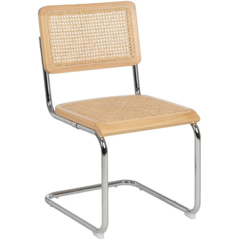 Chaise vintage en Bois d'hévéa Rotin Naturel Cannage Métal Argenté Karia - 1